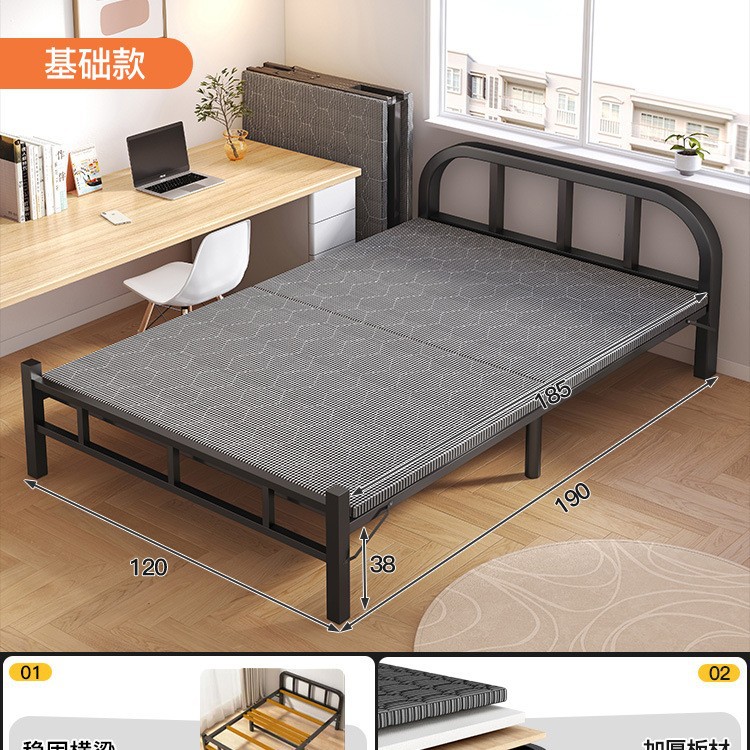 Cama plegable cama individual hogar adulto 1 m 2 pausa para el almuerzo cama pequeña dormitorio habitación de alquiler cama simple placa dura cama doble de hierro