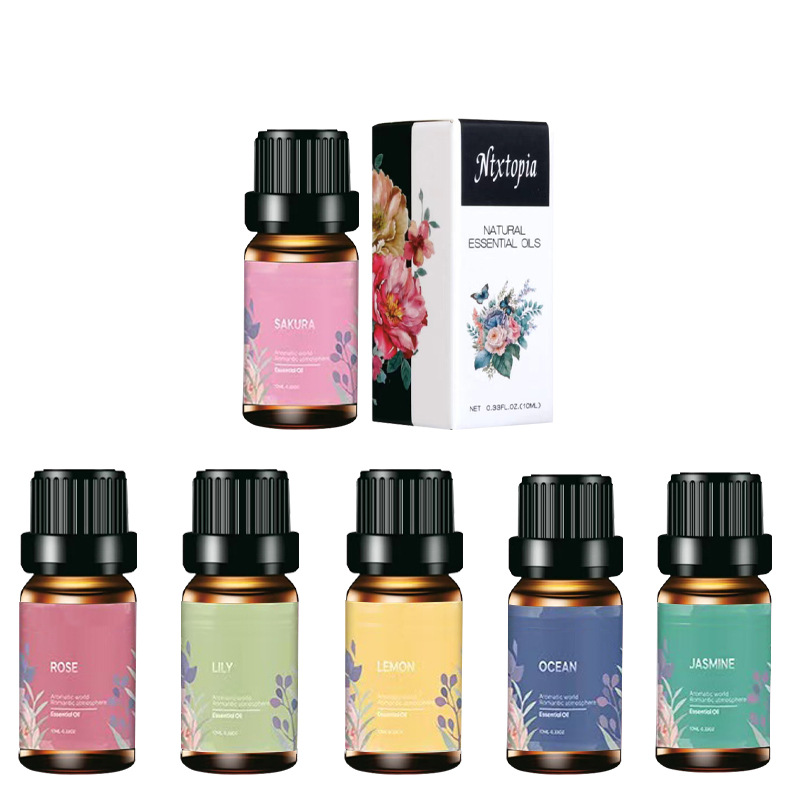 Conjunto de aceite esencial de aromaterapia soluble en agua transfronteriza, conjunto de 6 piezas para humidificador de aire fresco