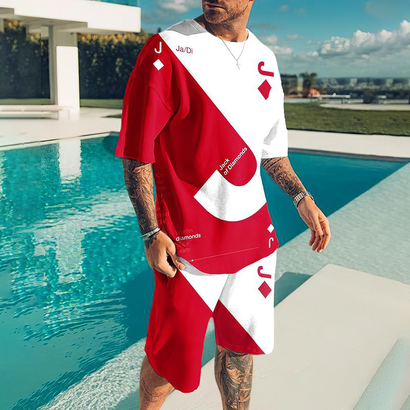 Comercio exterior transfronterizo verano nuevos hombres de manga corta impresa en 3D + traje de pantalones cortos verano deportes y ocio traje de dos piezas