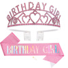 Rose Gold Girl Drilling Crown BIRTHDAY GIRL Party Decoration Crown Tip Boarding Shop Ribbon Set