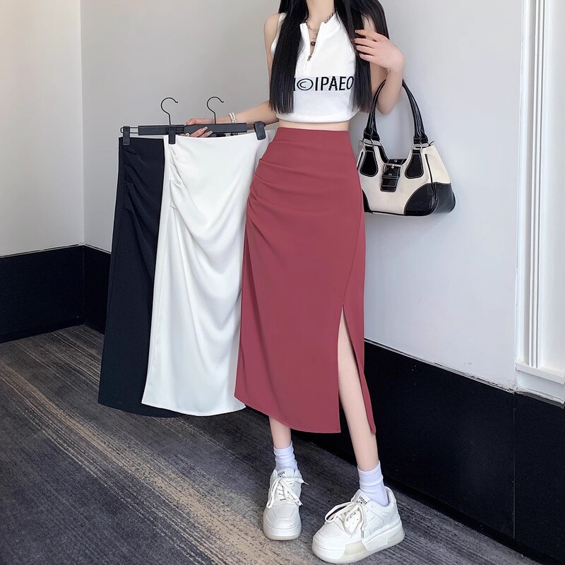 High Waist Draping Short Skirt Long Skirt Women's Thin Summer Irregular Split A- Line Skirt Long Skirt