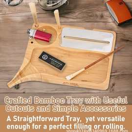 竹制烟丝托盘便携式卷烟操作盘方形分格盘漏斗卷烟盘耐用竹托盘