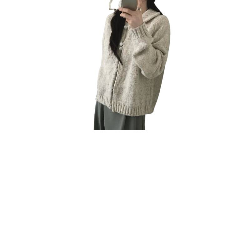 慵懒软糯翻领杂线双拉链毛衣外套女秋冬新款宽松针织开衫韩系上衣|undefined