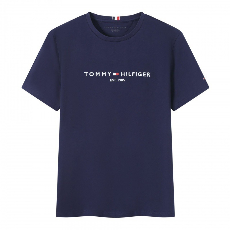 Tommy トミー サマー メンズ ラウンドネック レター Tシャツ 半袖 スリム 刺繍 トップス カジュアル 万能 スポーツ コットン|undefined