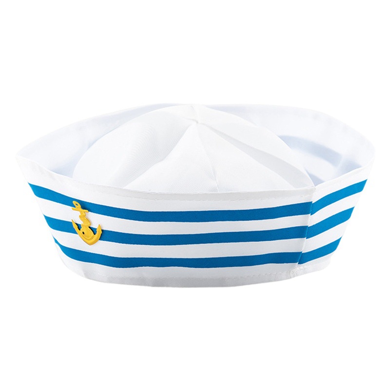 All saints carnival party shipmaster hat stage performance cos sailor hat white embroidered logo blue strip adult hat
