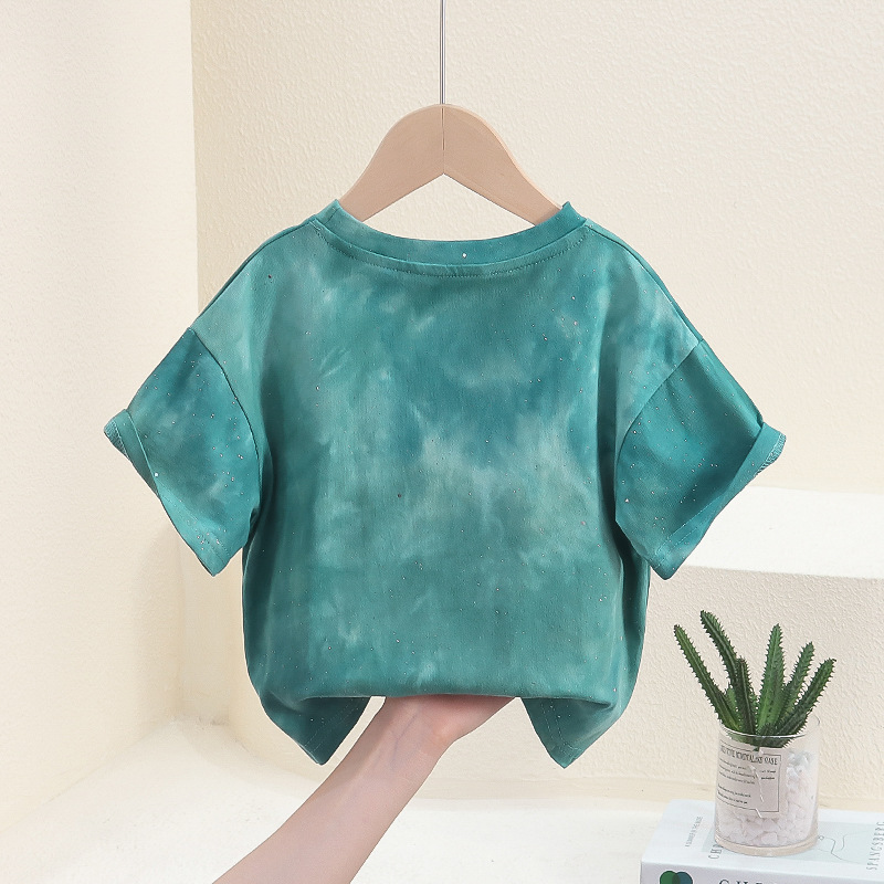 7840 Camiseta de manga corta de verano para niños 2025 nuevo estilo estilo occidental, tops de moda de bebé de media manga gradiente guapos para niños