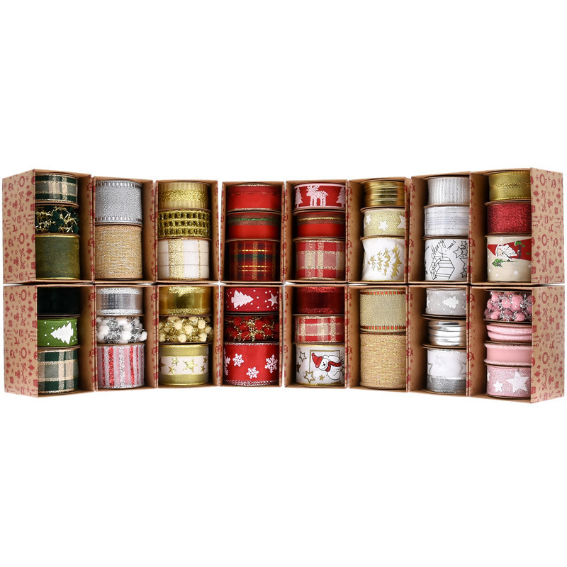 New Cross-border Amazon Christmas Ribbon Set Boxed Gift Packaging Christmas Tree Decoration Gold and Silver Ribbon Set