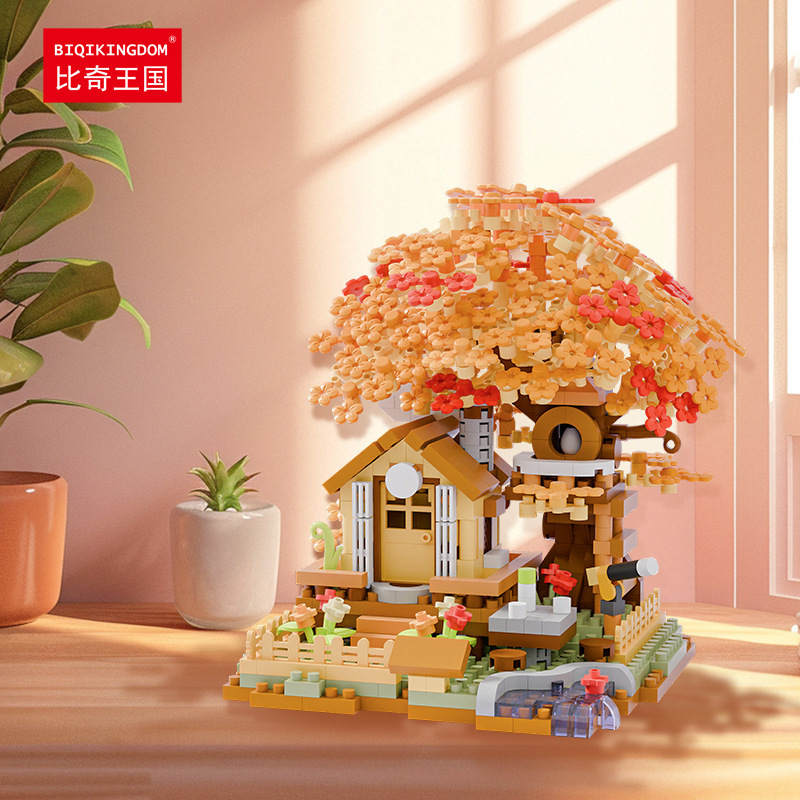 Compatibilidad transfronteriza Cerezo árbol cabaña arquitectura paisaje callejero decoración de bloques de construcción para niños juguetes inteligentes regalos para chicas
