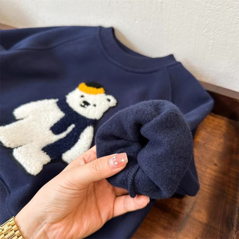 Suéter de terciopelo para niños coreanos, niños y niñas, otoño e invierno, camisa de fondo casual, lindo top de dibujos animados tridimensional, versión coreana