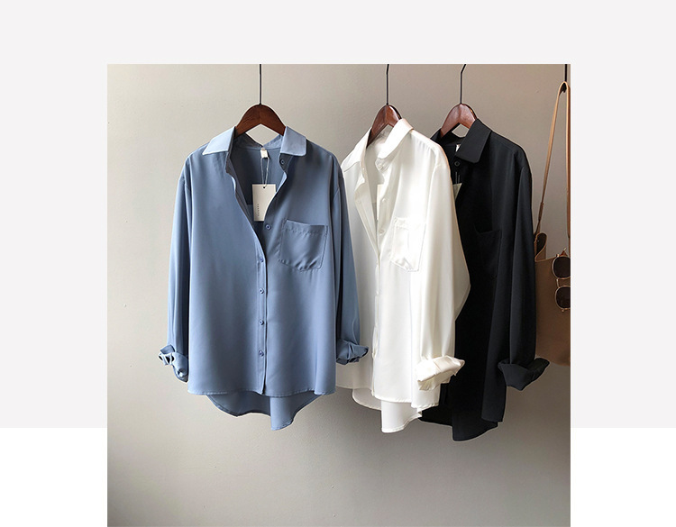 Women's Blouse Long Sleeved Solid Colour Lapel Shirt Elegant_voghion.com