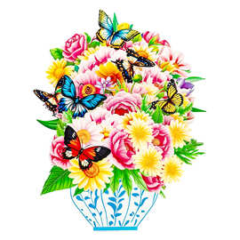 亚马逊3D立体弹出贺卡带信封鲜艳的花卉设计适合生日母亲节情人节