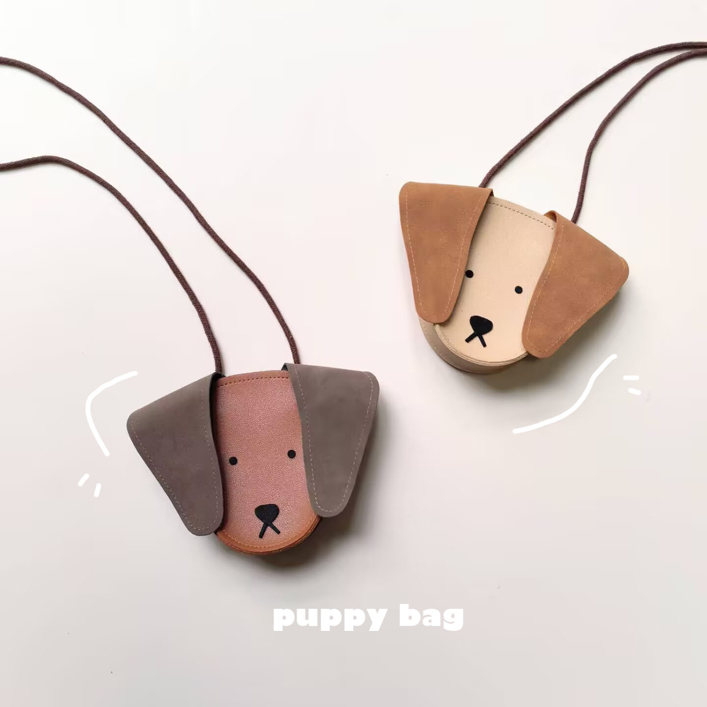 Korean Style New Pu Leather Children's Cute Puppy Zipper Coin Purse, Unisex Baby Crossbody Photo Bag