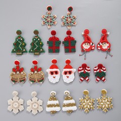 欧米の創意クリスマス布芸米珠イヤリング手作りクリスマスツリー老人雪だるま雪花耳飾り卸売り