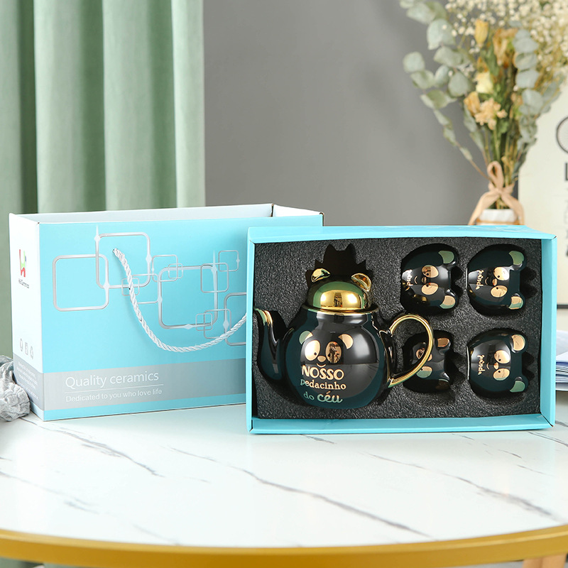 Lindo de dibujos animados Flor de cerámica juego de té imprimible logo Amazon dedicado Panda juego de té taza juego de regalo traje