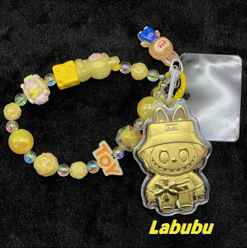 水贝足金999手机链绳拉布布卡通 Labubu送朋友装饰包包钥匙扣饰品|undefined