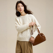 美利奴100羊毛衫绞花圆领毛衣2025秋季新款女装小个子长袖针织衫
