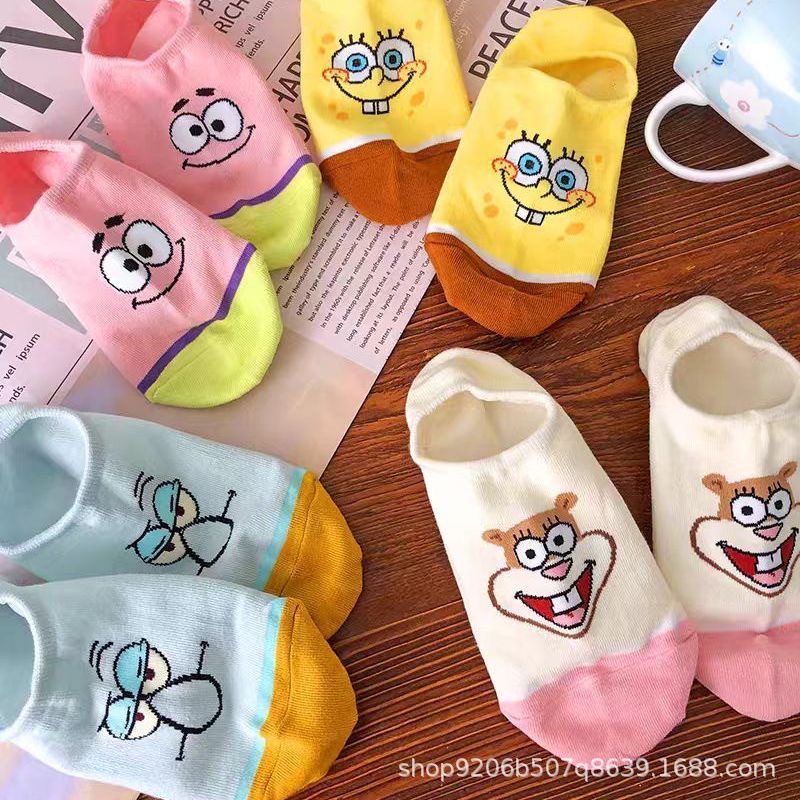 Korean Imported Kikiya Spongebob Invisible Socks Cartoon Girl Socks Summer New Invisible Boat Socks Thin Style