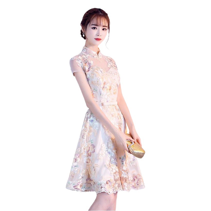 Vestido estilo cheongsam chino mejorado, nueva moda 2026, estilo juvenil, vestido de noche corto.