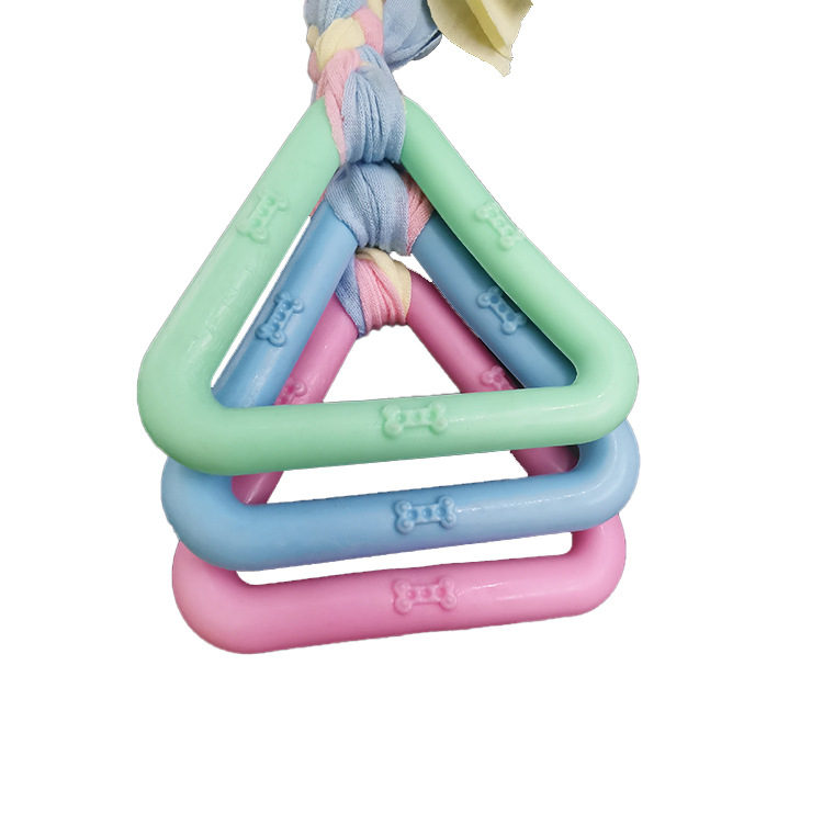 Juguete para perros tela de algodón nudo triángulo hueso TPR juguete resistente a los mordiscos color caramelo caucho molar suministros para mascotas