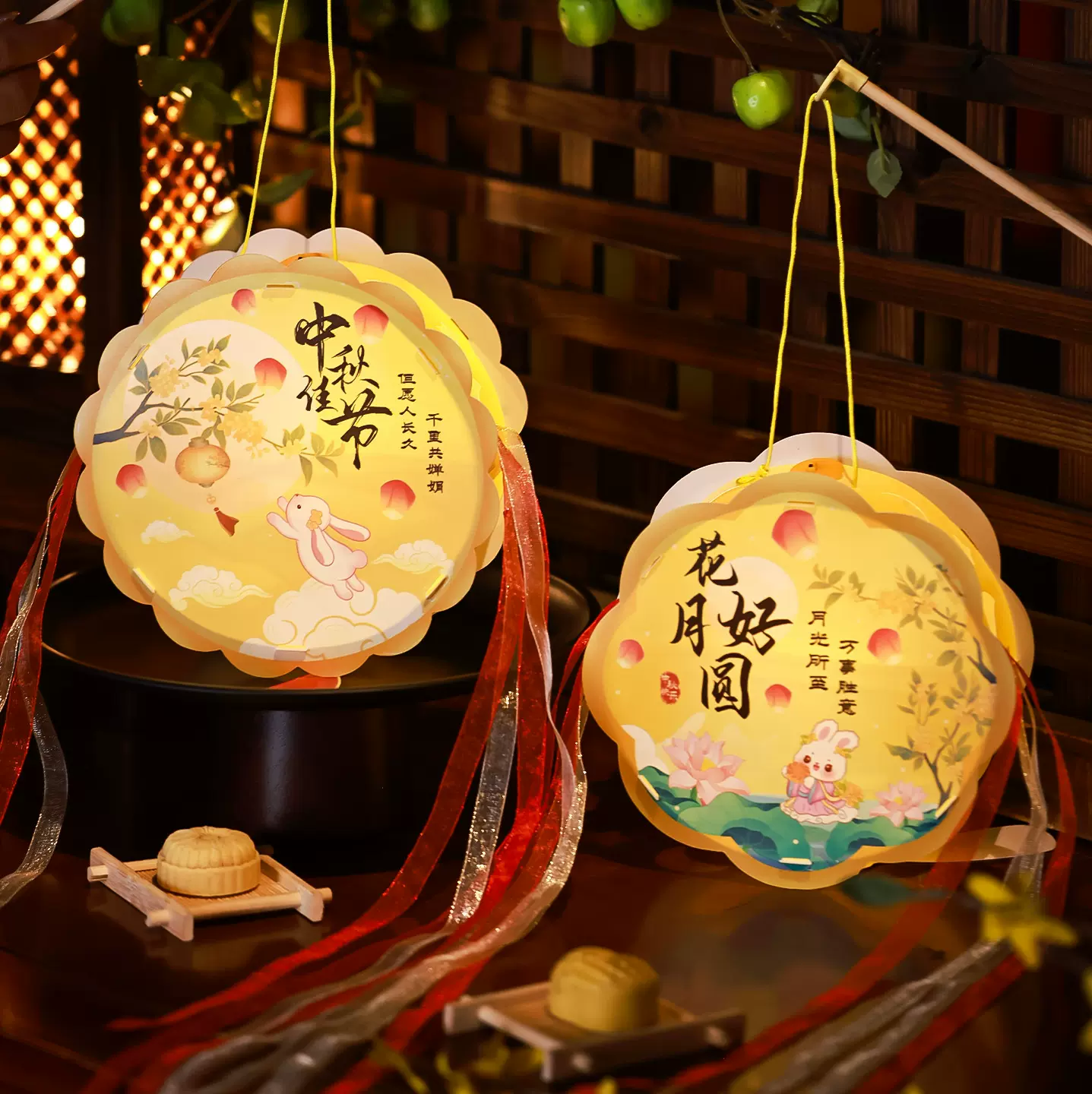 中秋节灯笼儿童手工diy材料包玉兔宫灯 2025新款手提古风发光花灯