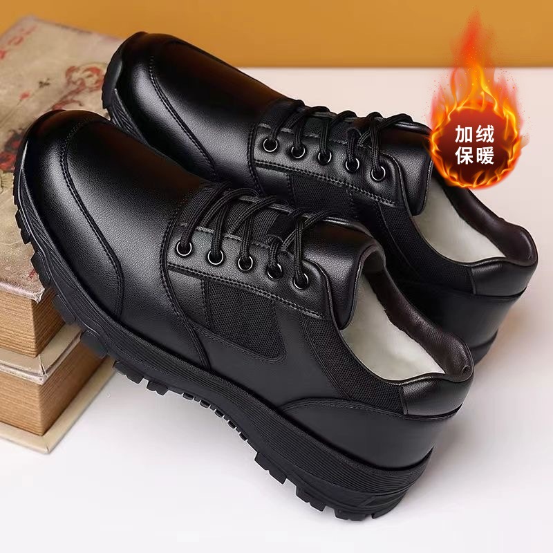Winter new leather and velvet thickened training men's shoes