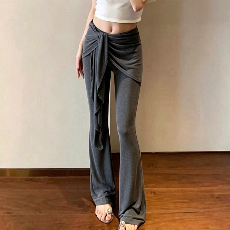 Lace-Up Faux Two-Piece Flared Pants for Women, Summer Thin Style 2026, High-Waisted, Drapey, Slimming, Petite Women's Fashion, Niche Flared Pants