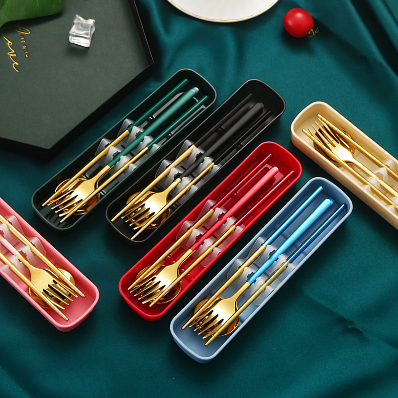 304 vajilla portátil de acero inoxidable cuchara coreana Tenedor palillos conjunto de tres piezas estudiante traje de viaje al aire libre logo imprimible
