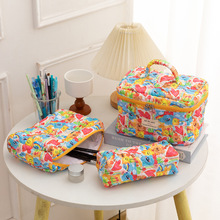 彩色涂鸦清新可爱棉质化妆包小众便携洗漱收纳包碎花ins可爱盒袋