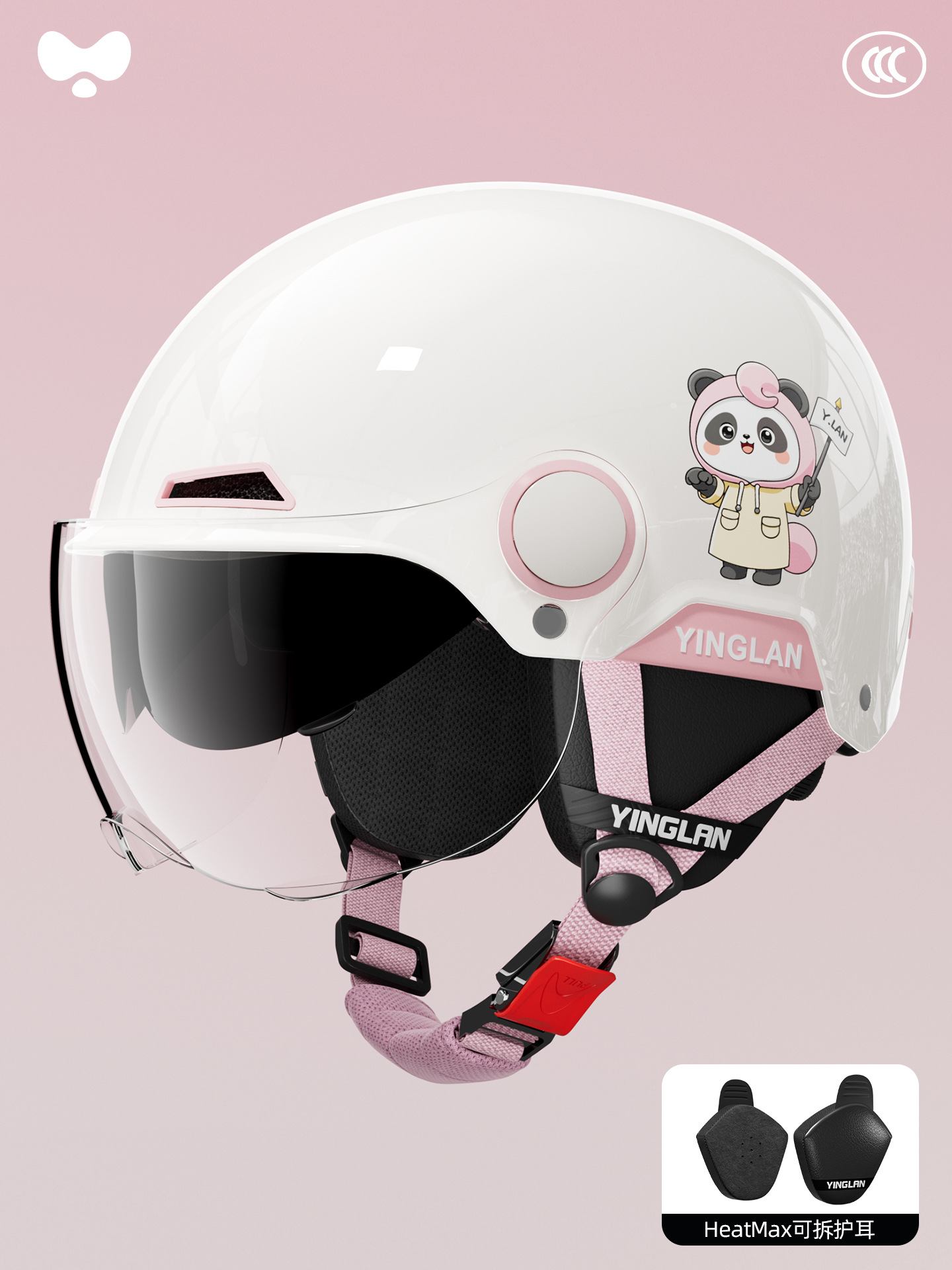 Universal – Car Women's High-Value Motosiklet kaskı (dəbilqə) - 3c-pink-bubble-bear-inner-and-outer-double-mirror-four-seasons-detachable-one-size