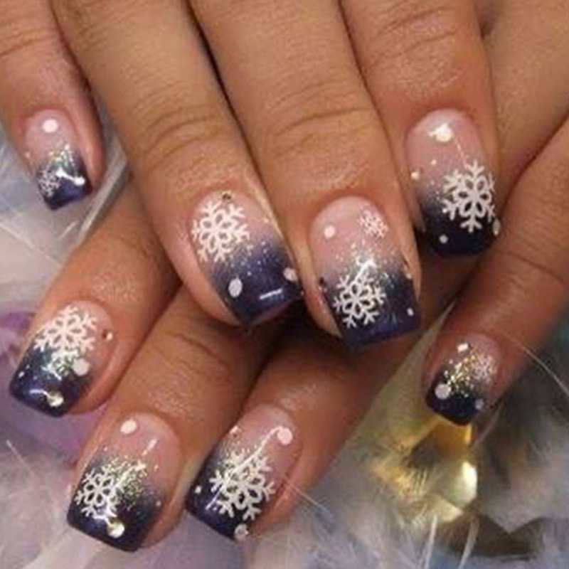 Dark Gradient Atmosphere Snowflake Christmas Element Fake Nail Finished Wear Nail Art Holiday