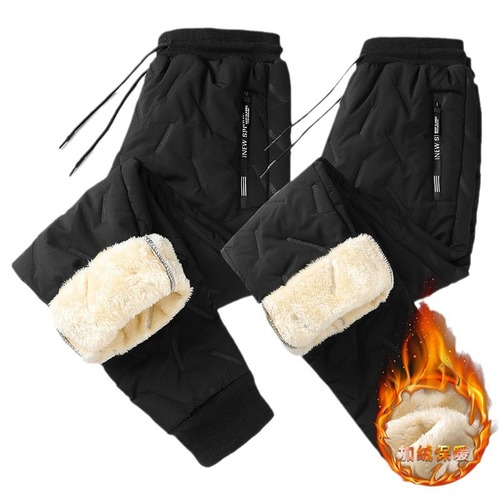 Men's winter windproof sports pants with plush thick cotton, cashmere terry ankle leisure pants, large size warm sanitary pants, trendy