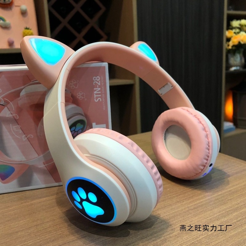 2025年新型発光ヘッドホン型ワイヤレスBluetooth猫耳イヤホン ゲーム、復習、リスニング学習、学生、家庭用|undefined