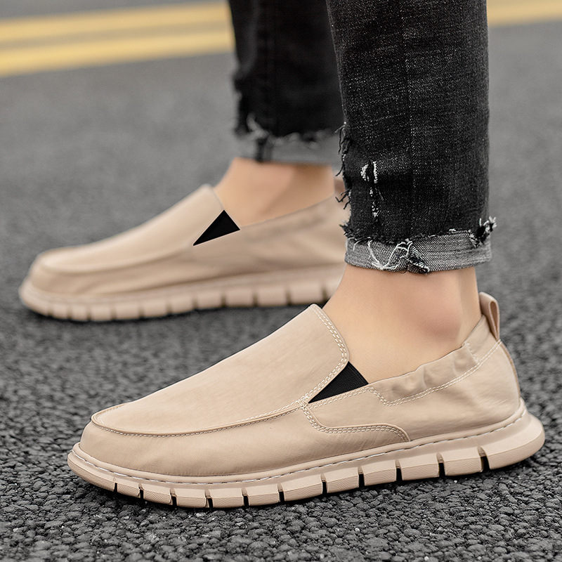High-Quality Waterproof Umbrella Fabric Casual Men's Elastic Slip-On Old Beijing Cloth Loafers One-Step Dad Shoes_vogvips.com
