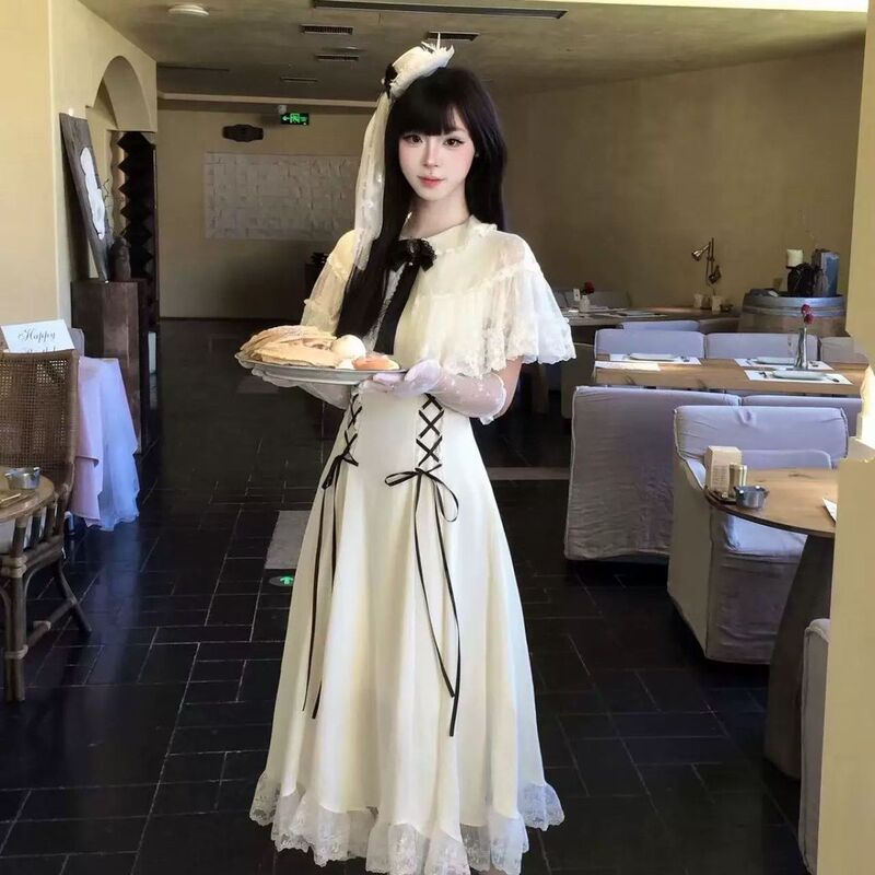 CLA series summer design new Lolita lace long dress with straps, Korean style, waist-cinching, elegant Lolita CLA series summer design new Lolita lace long dress with straps, Korean style, waist-cinching, elegant Lolita