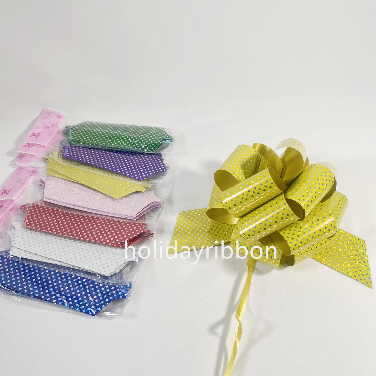 Honglida suministro masivo de impresión metálica bola láser flor de embalaje de vacaciones flor de mano Amazon caja de regalo flor de cinta