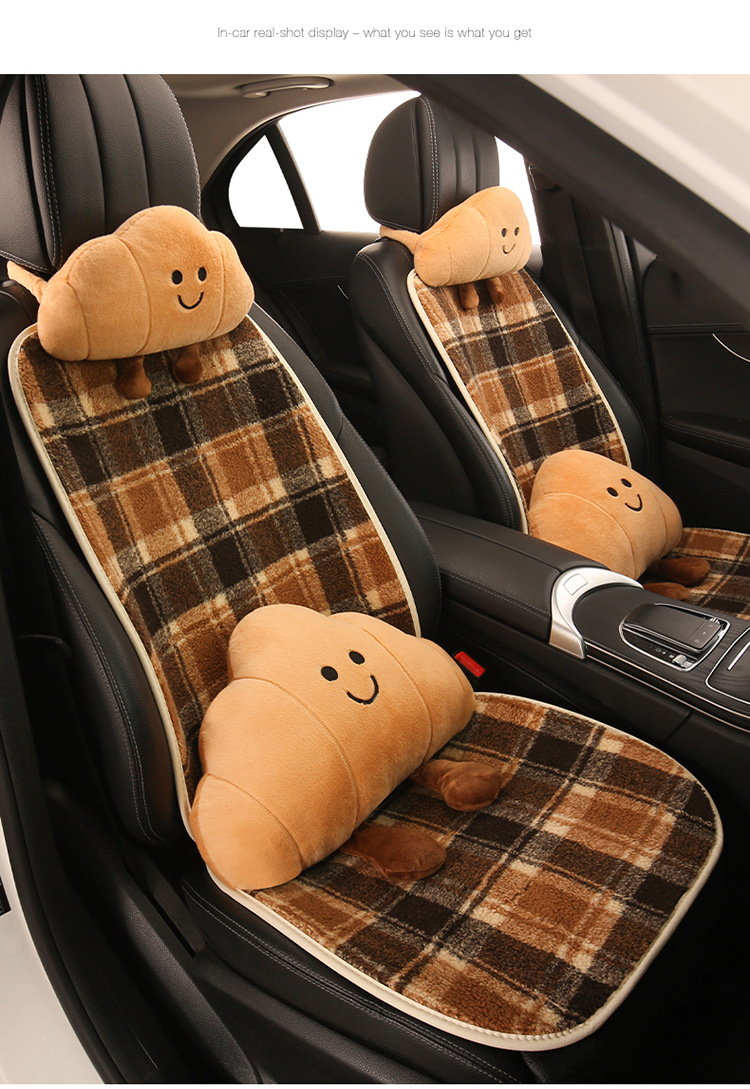 Fun and Cute Croissant Car Headrest Pillow Plush Car Doll Doll Creative Cartoon Headrest Pillow