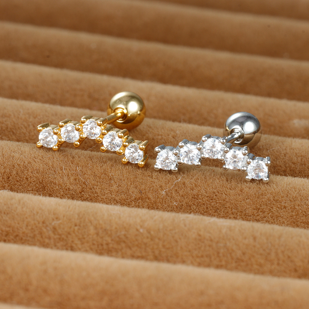1 Piece Quantity 1 Piece Shiny Round Plating Inlay Stainless Steel Zircon Ear Studs