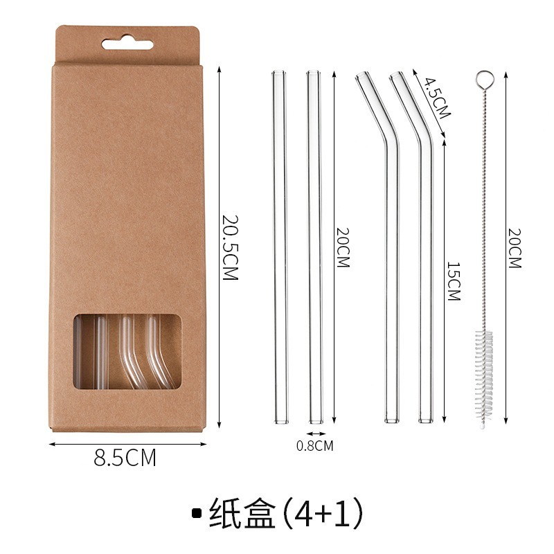Pajita de vidrio con alto contenido de borosilicato, resistente al calor, reutilizable, juego de tubo de bebida de jugo de seguridad para mujeres embarazadas y niños con caja portátil