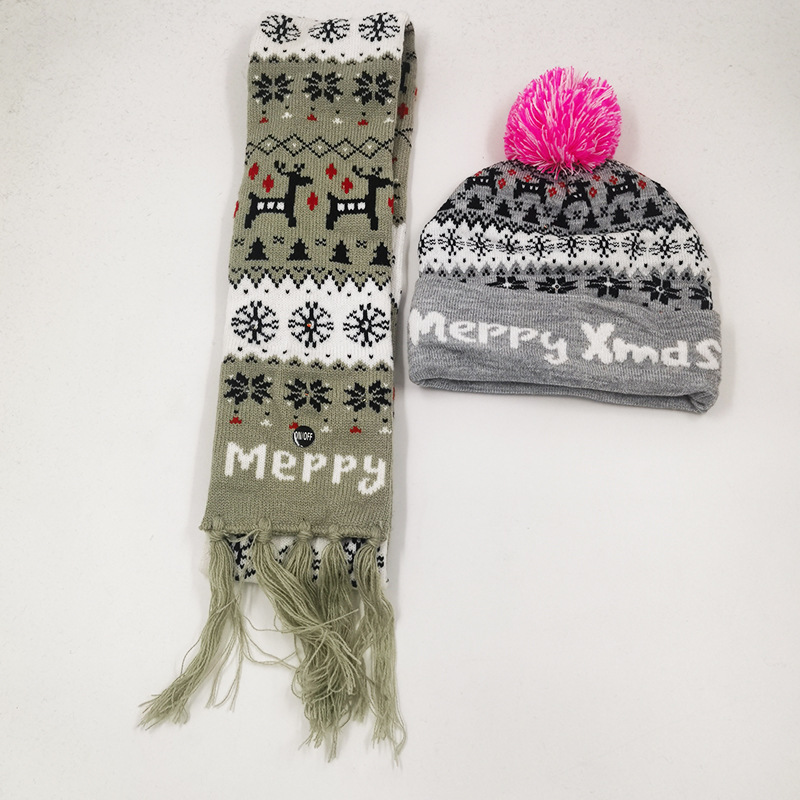 卸売越境パーティー高級クリスマスニット帽クリスマスぬいぐるみ発光帽子ニット毛糸帽子保温帽子|undefined