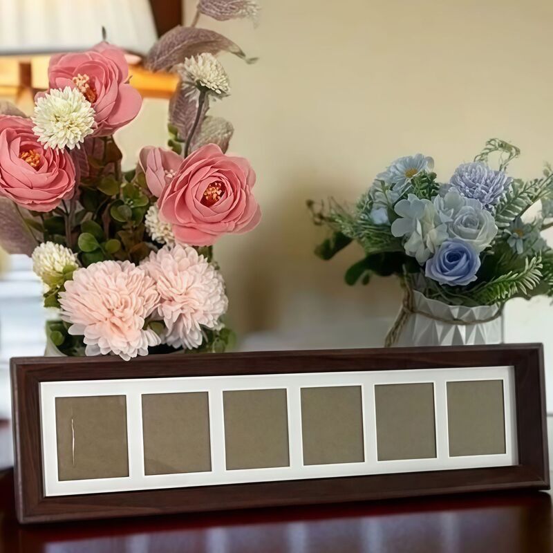 Six-Frame Black Walnut Photo Frame for Good Fortune and Prosperity, Wooden Display Frame for New Year Decoration