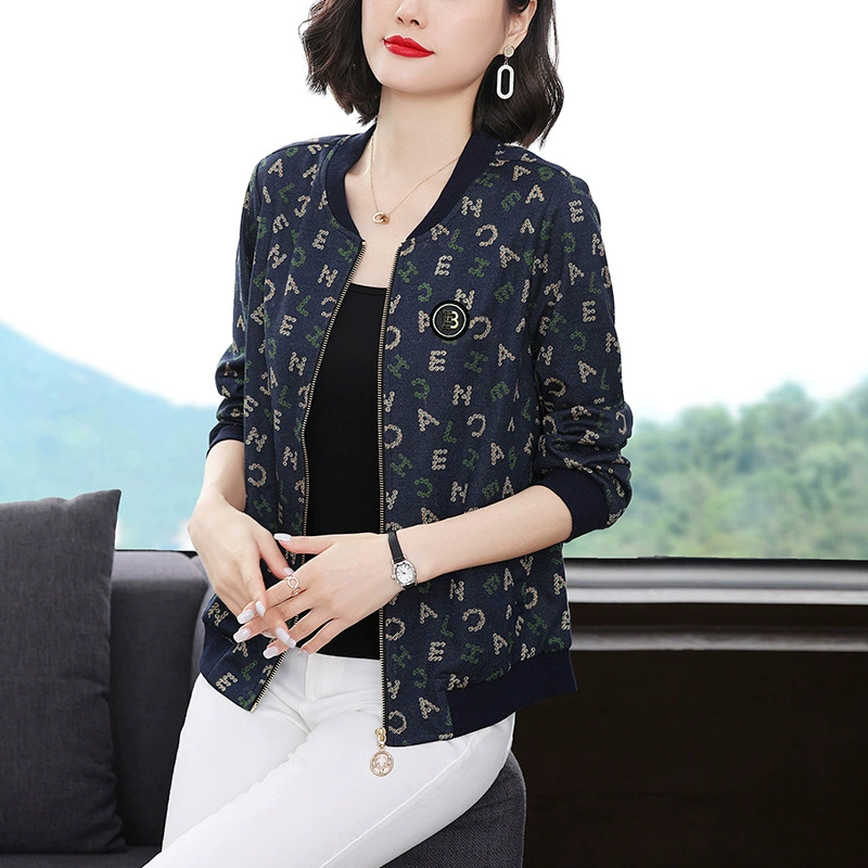 Кардиган для мамы среднего возраста Элегантная Свободная куртка для пригородных поездок Повседневный Топ с длинным рукавом и принтом Новинка весны 2023
