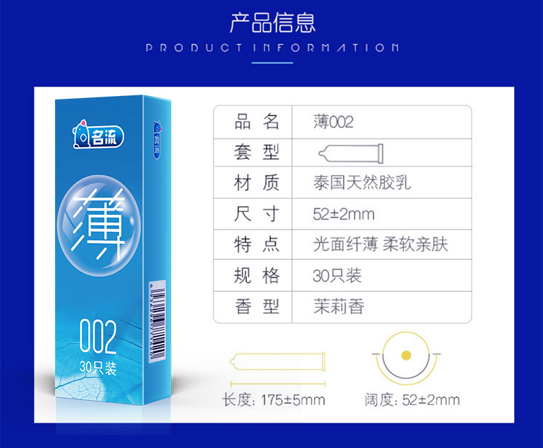 Celebrity Zhibo 002 Ultra-Thin Lubricated Condoms, 30-Pack, Natural Latex, Medium — detail image 14