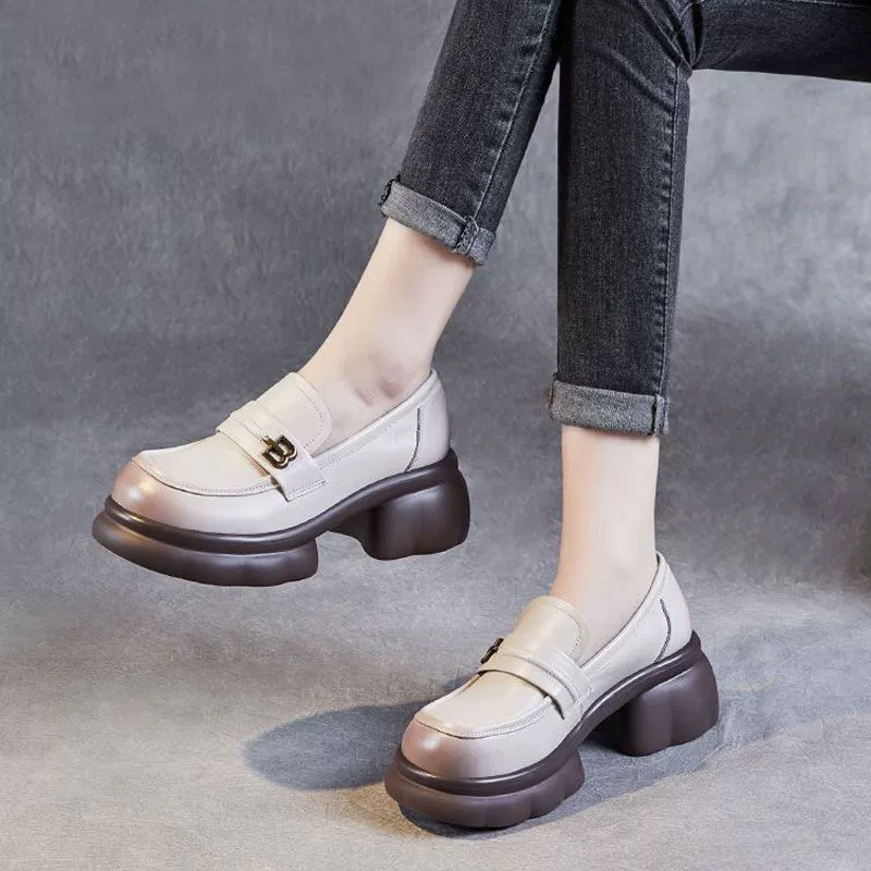 2024 Летние и осенние Lefu обувь женские новые толстые подошвы волшебные педали для повышения ретро кожаные туфли