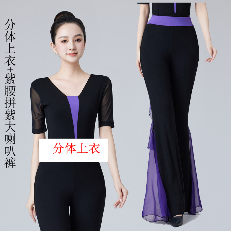 紫の濃いv色のガーゼの袖の形の服のダンスの服のショーのモデルのバレエの練習の功の育成訓練のマナーのモーダル|undefined