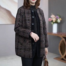 高质量中老年妈妈粗花呢子外套大码遮肉宽松保暖外穿冬新