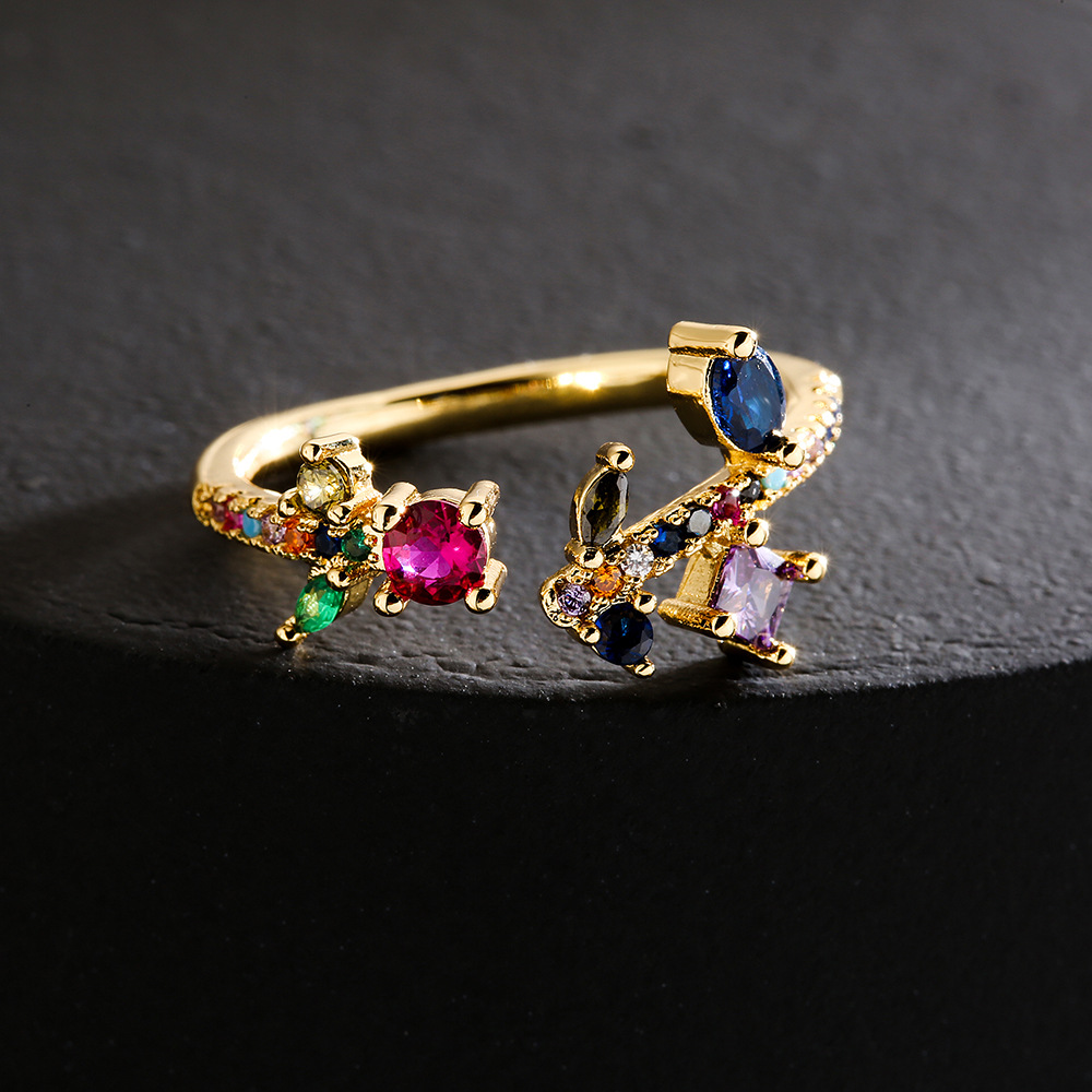 fashion geometric copper 18K gold zircon geometric open ring female