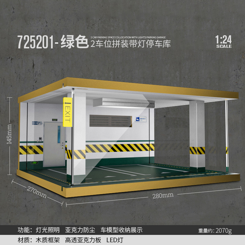 Comercio exterior al por mayor transfronterizo 1 24 simulación modelo de coche estacionamiento modelo escena garaje pantalla con decoración ligera