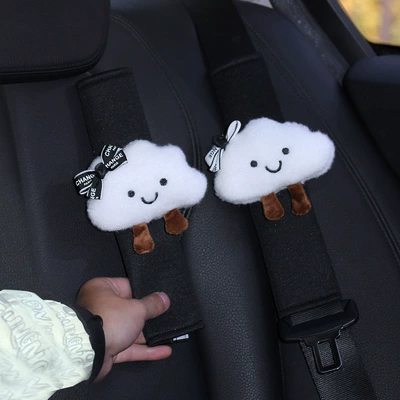 Seat Belt Shoulder Cover, Universal: Seat belt shoulder pad - sunny-cloud-black-bow-white-bow-ice-silk-shoulder-cover-2-pack