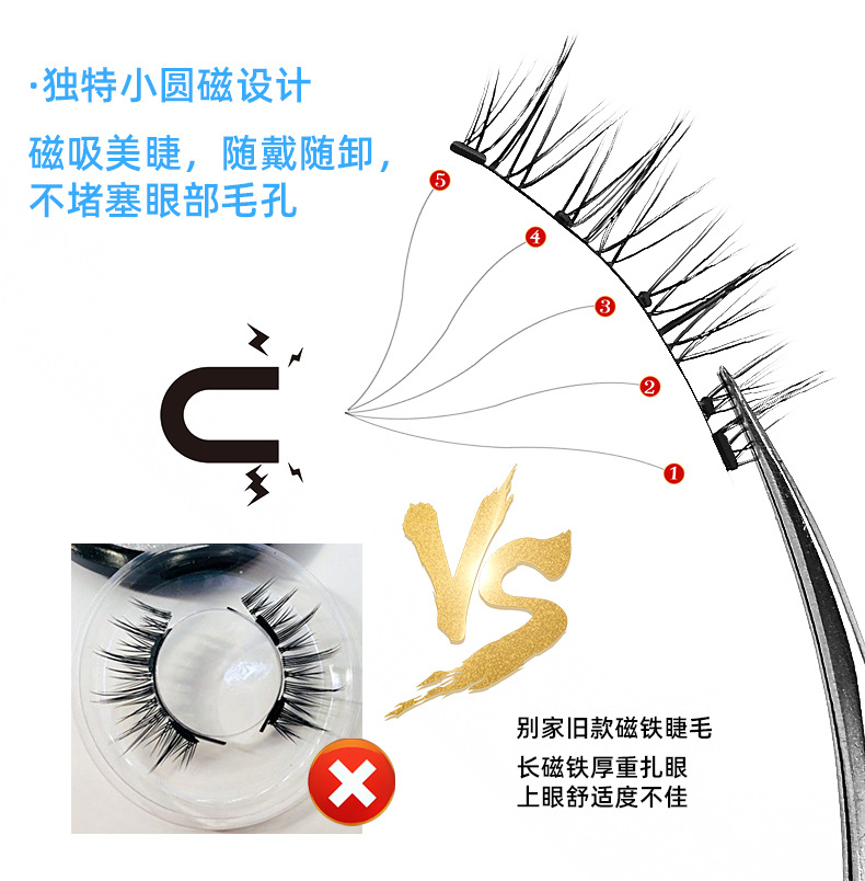 Cross-border European and American magnetic false eyelash, glue-free thick one-piece magnetic eyelash, magnetic eyelash two-pair set undefined