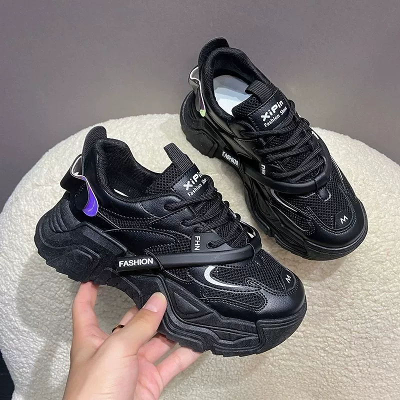 Женские туфли для папы на толстой подошве с дышащей сеткой, весенние модные суперпопулярные универсальные студенческие белые туфли в корейском стиле, увеличивающие рост, для женщин